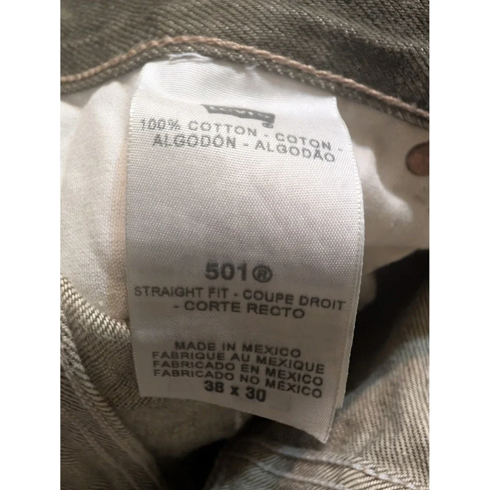 Levis 501 Original Mens 38x30‎ Olive Green Straight Leg Button Fly Denim Jeans